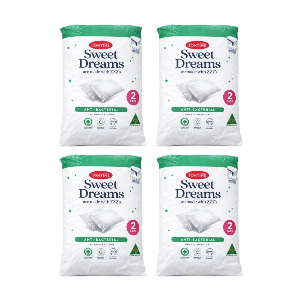 4x 2pc Tontine Sweet Dreams Anti-Bacterial Bedding Pillows Set Medium