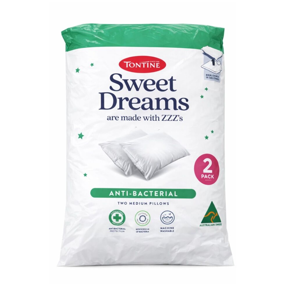 4x 2pc Tontine Sweet Dreams Anti-Bacterial Bedding Pillows Set Medium