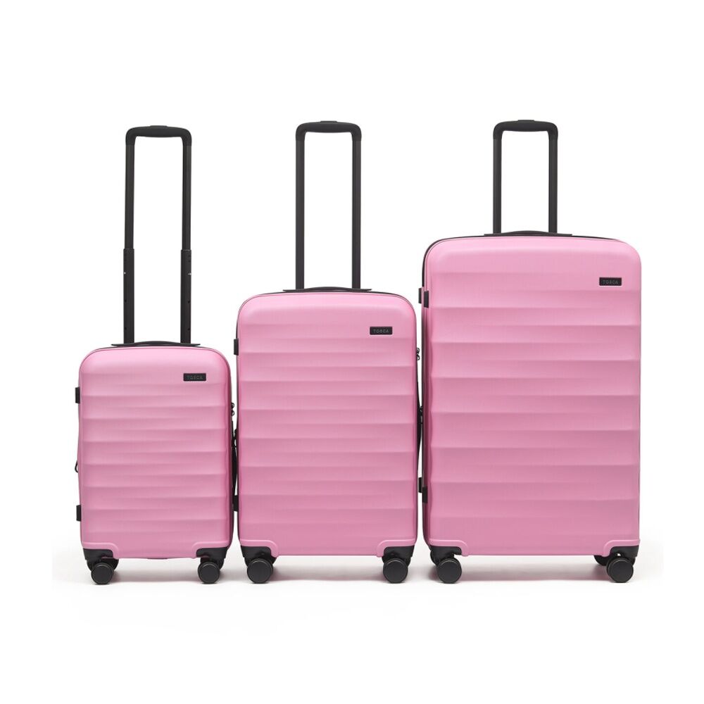 3pc Tosca Hard Shell Suitcases Set With Spinner Wheels & Locks Pink