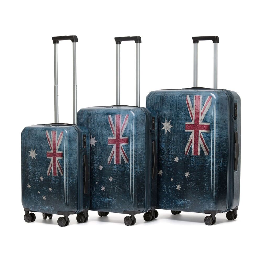3pc Tosca Australiana Suitcase Set Hard Shell Travel Luggage Australian Flag