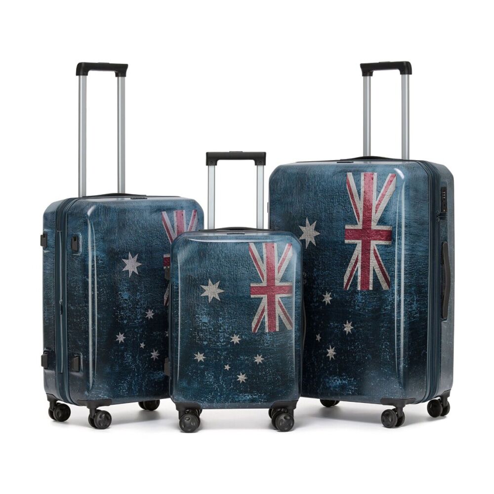 3pc Tosca Australiana Suitcase Set Hard Shell Travel Luggage Australian Flag