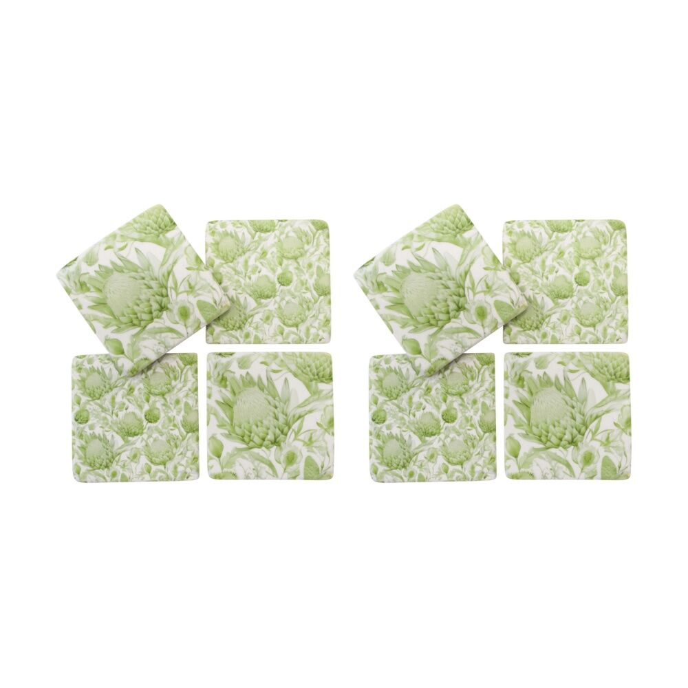 2x 4pc LVD Decorative Protea Sage Resin Square Drink Coasters Decor 10x10x0.5cm