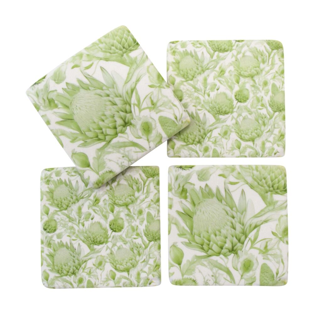 2x 4pc LVD Decorative Protea Sage Resin Square Drink Coasters Decor 10x10x0.5cm