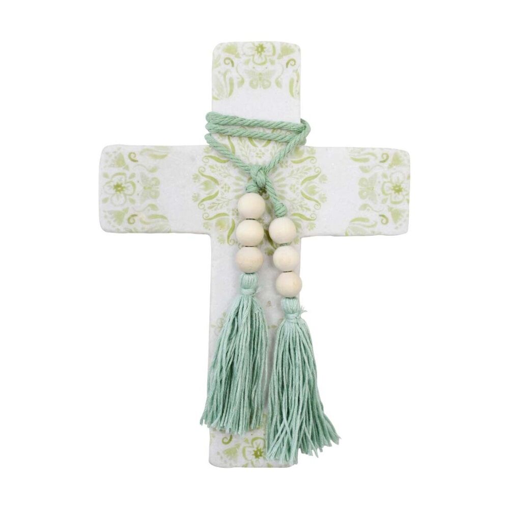 4PK LVD Large Mandala Poetry Sage Cross Decor W/ Beads & Tassels 16x22x0.5cm