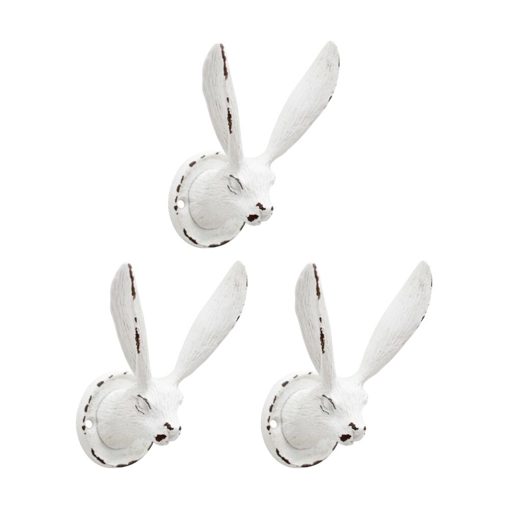 3PK LVD White Long Ear Rabbit Hook Home Wall Decoration 8.2x6x5.5cm