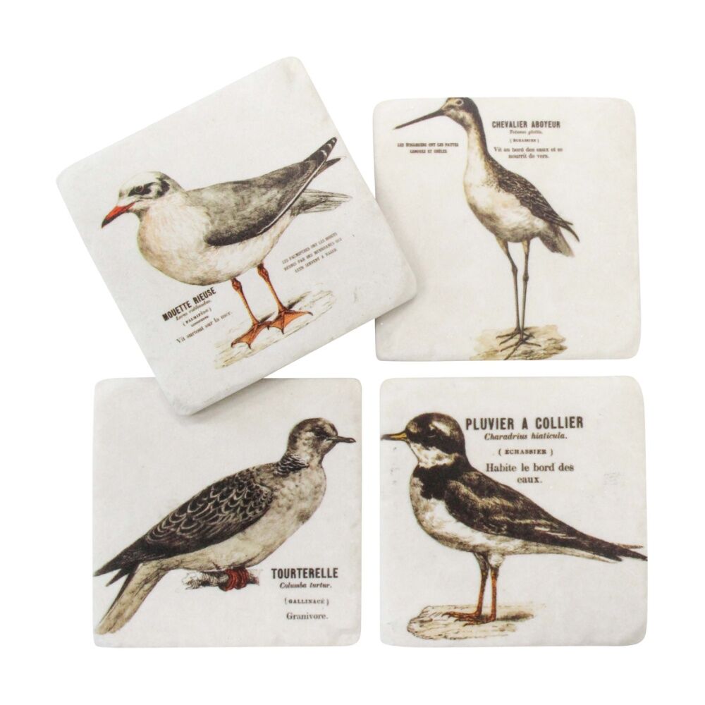 4x 4pc LVD Decorative Seabirds Resin Square Drink Coasters Home 10x10x0.5cm