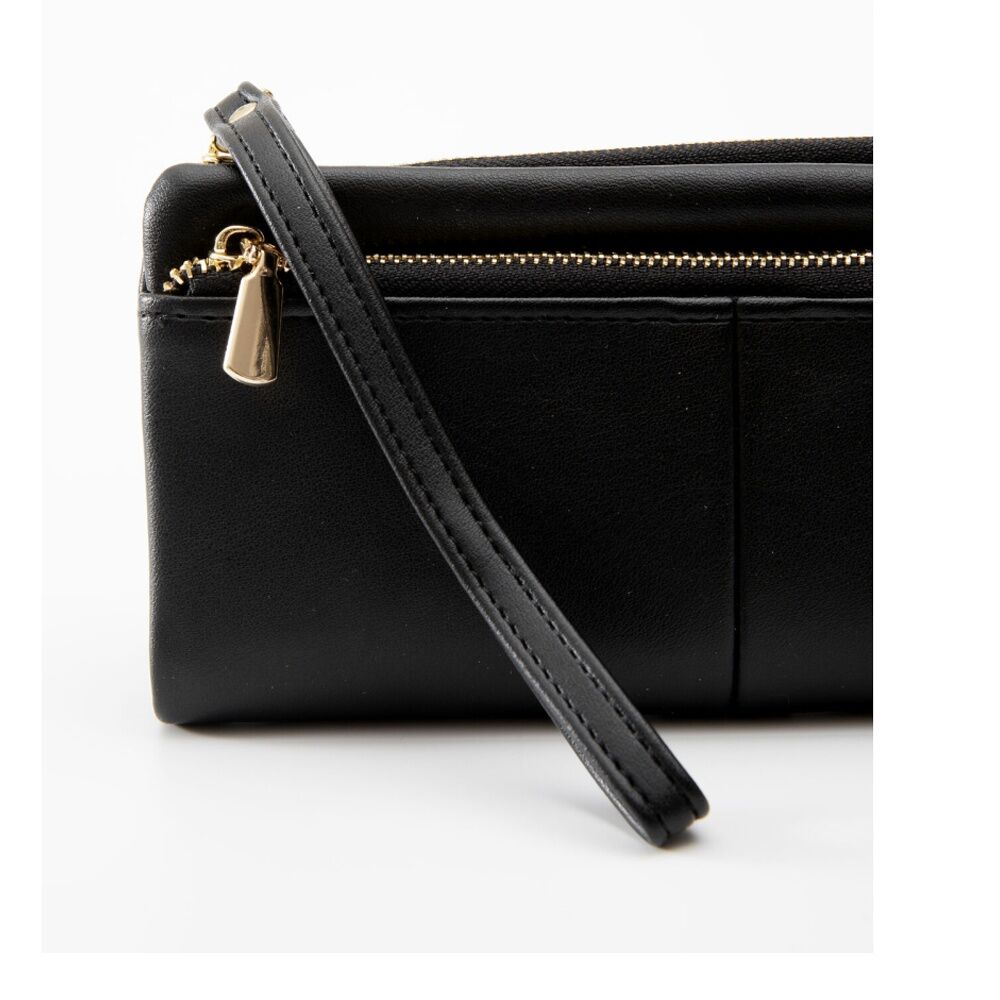 Tosca PU Wallet Gold Zipper Everyday Wristlet Clutch Purse Black