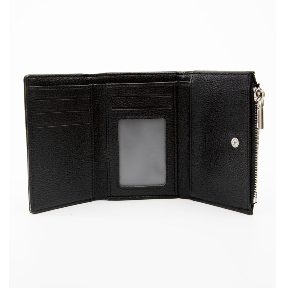 Tosca PU Wallet Textured Silver Zipper Everyday Foldable Purse Black