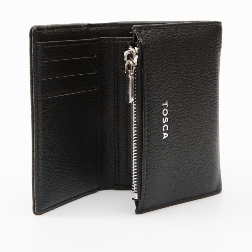 2PK Tosca PU Wallet Textured Silver Zipper Everyday Foldable Purse Black