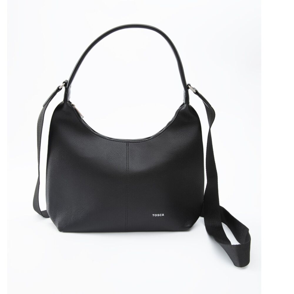 Tosca Handbag Textured Crescent Single Handle Zip Closure Bag Black
