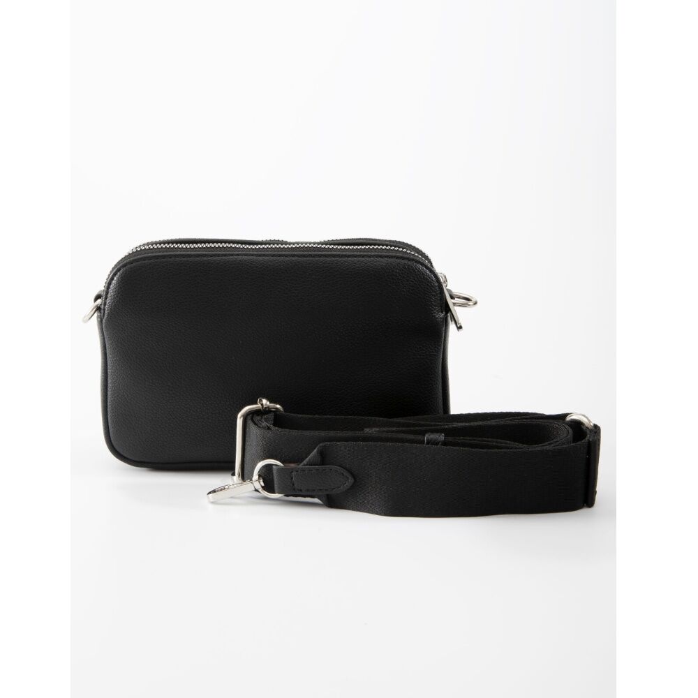 Tosca Crossbody Bag Textured Fabric Adjustable Strap Handbag Black