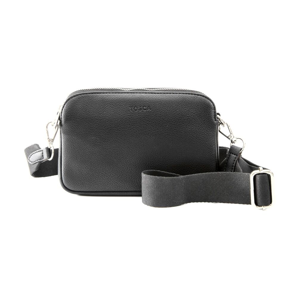 Tosca Crossbody Bag Textured Fabric Adjustable Strap Handbag Black