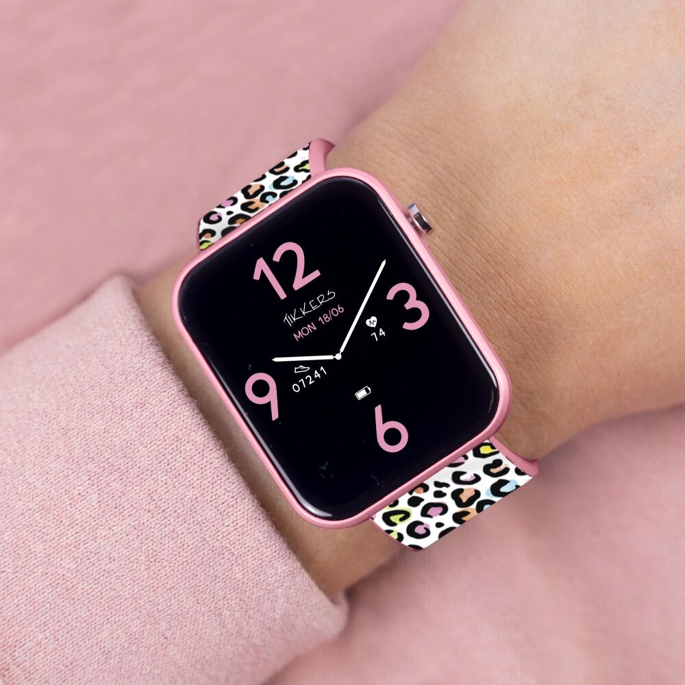 Tikkers Series 13 Leopard Print Silicone Strap Kids Smart Watch Pink