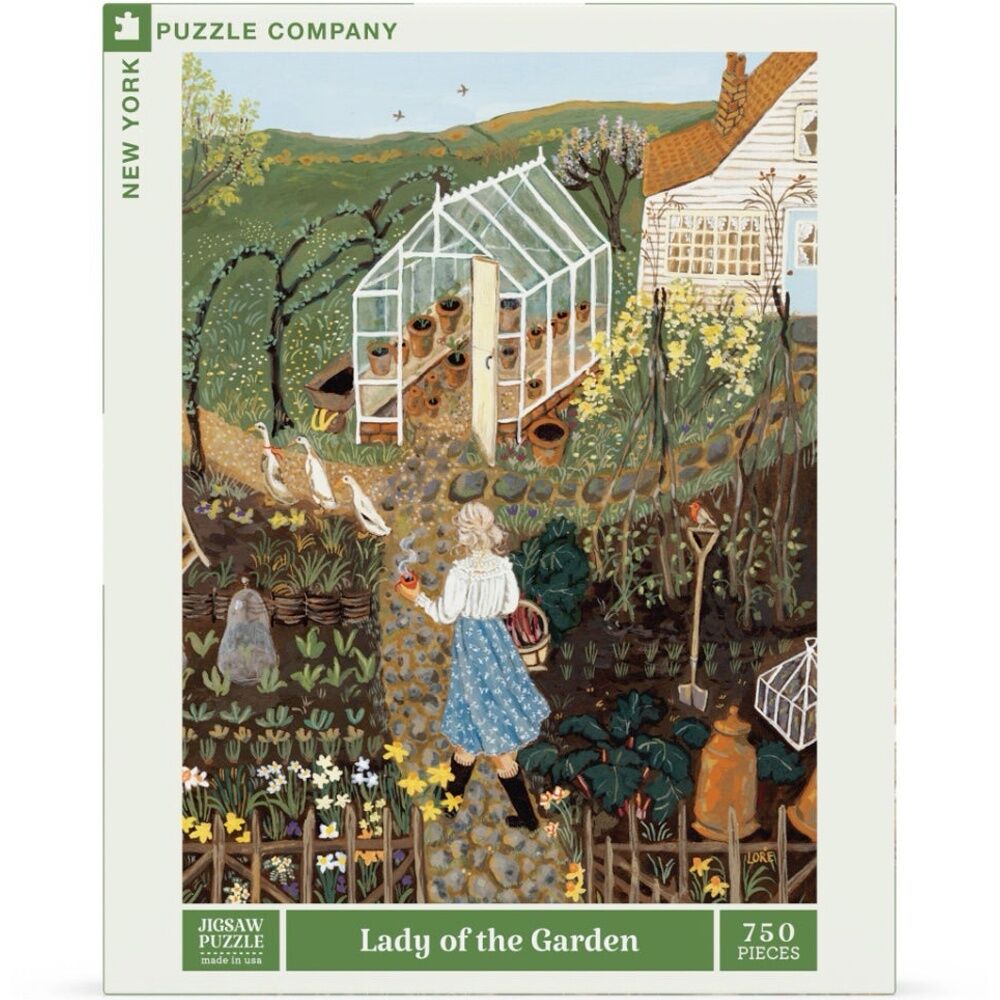 750pc New York Puzzle Company Lady Of The Garden Cottage Scene Jigsaw