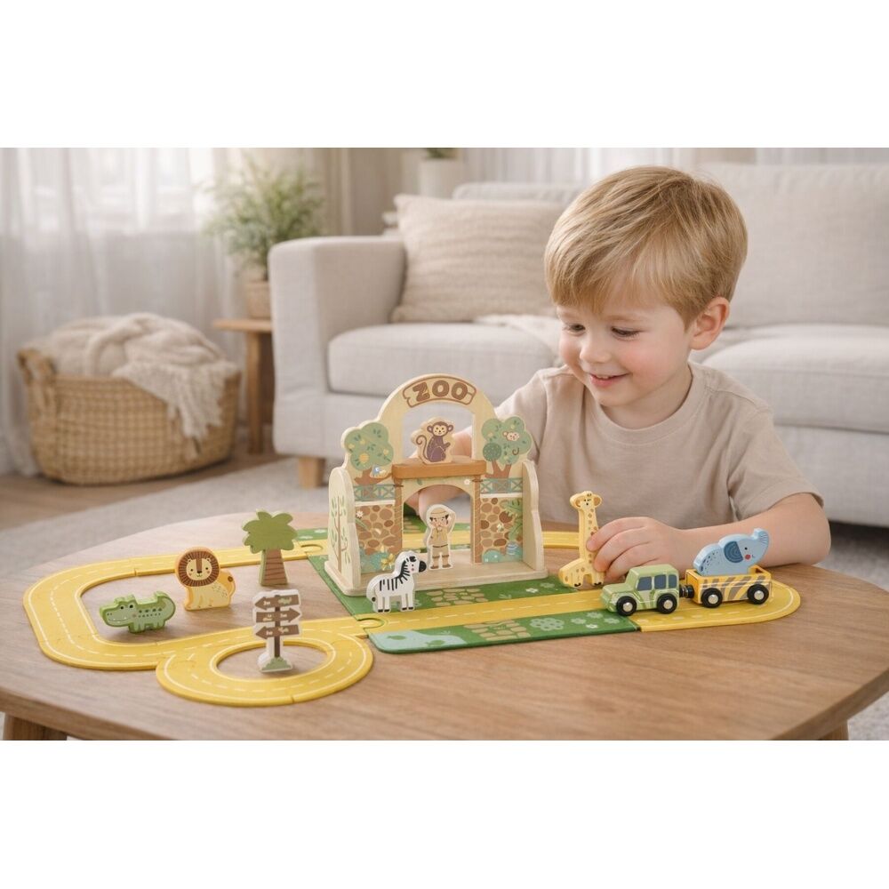 Tooky Toy Felt Zoo Play Portable Wooden Toddler/Kids Playset Age 18m+