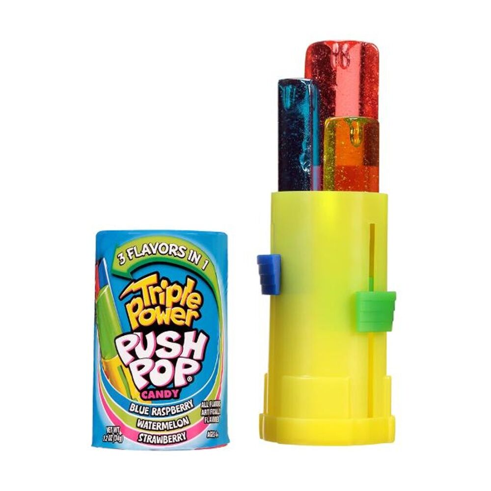 16PK Push Pop Candy Triple Flavoured Power Push-Pop Confectionary 34g Assorted
