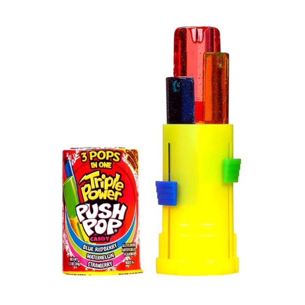 16PK Push Pop Candy Triple Flavoured Power Push-Pop Confectionary 34g Assorted