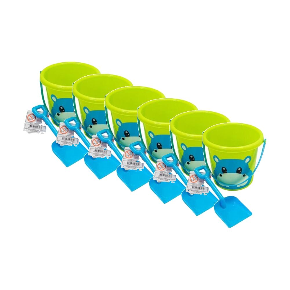 6x 2pc Braz Beach Sandpit Bucket & Spade Kids Toy Set 16x18cm Assorted
