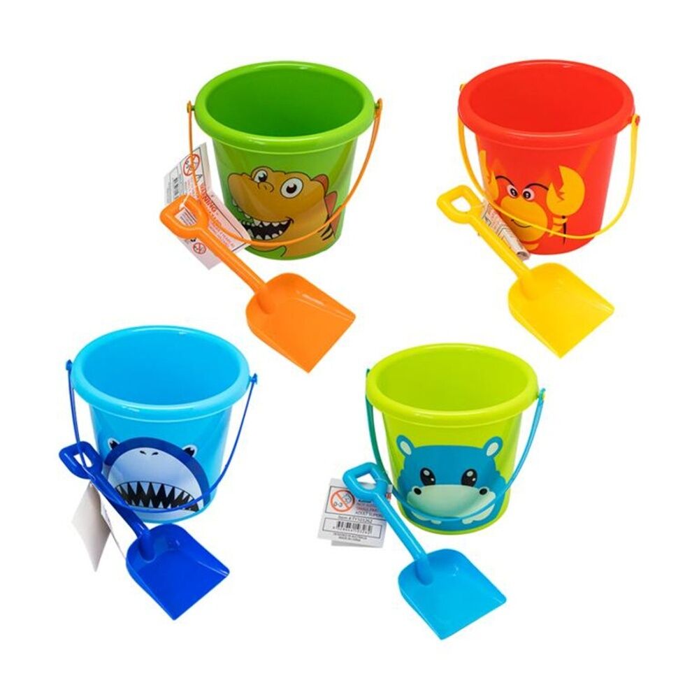 6x 2pc Braz Beach Sandpit Bucket & Spade Kids Toy Set 16x18cm Assorted