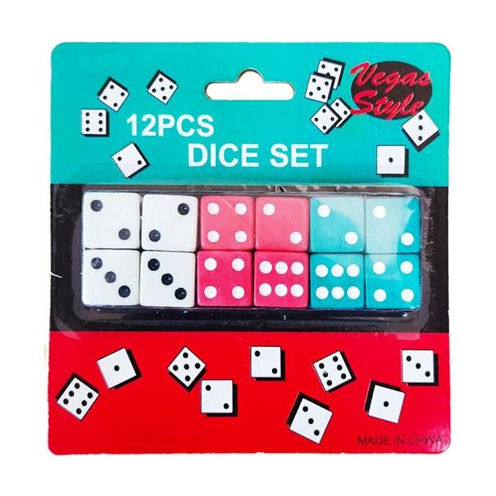 6x 12pc Braz Vegas Style Standard Six Sided Dice Set Multi Colour