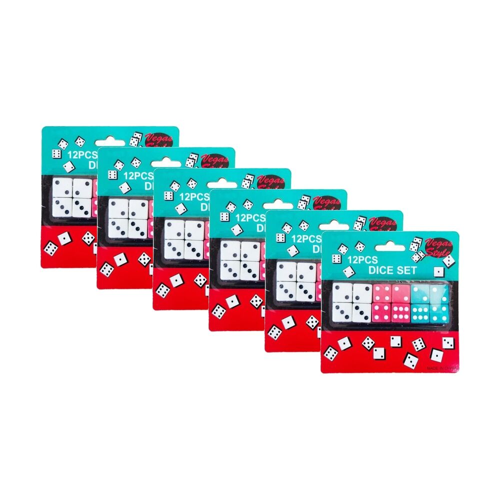 6x 12pc Braz Vegas Style Standard Six Sided Dice Set Multi Colour