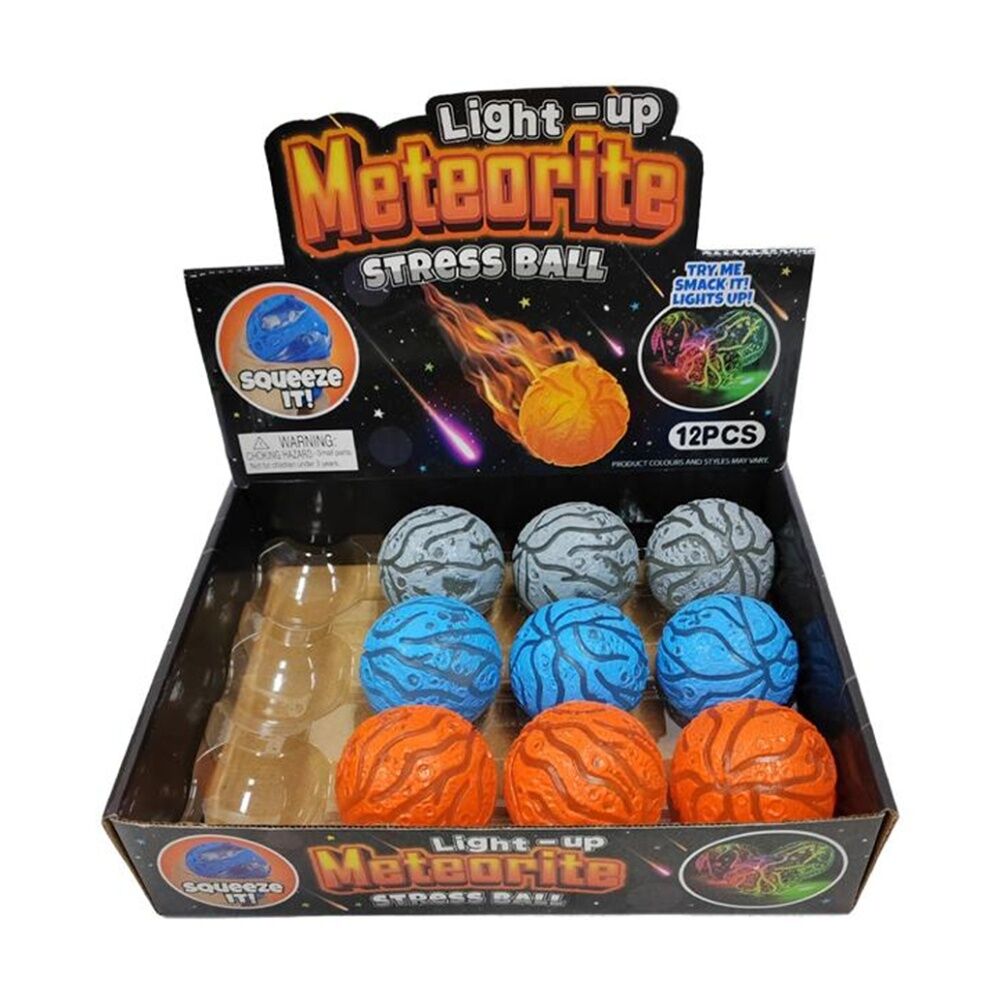 6PK Braz Light Up Meteorite Stress Relief Squeeze Ball Toy 6cm Assorted