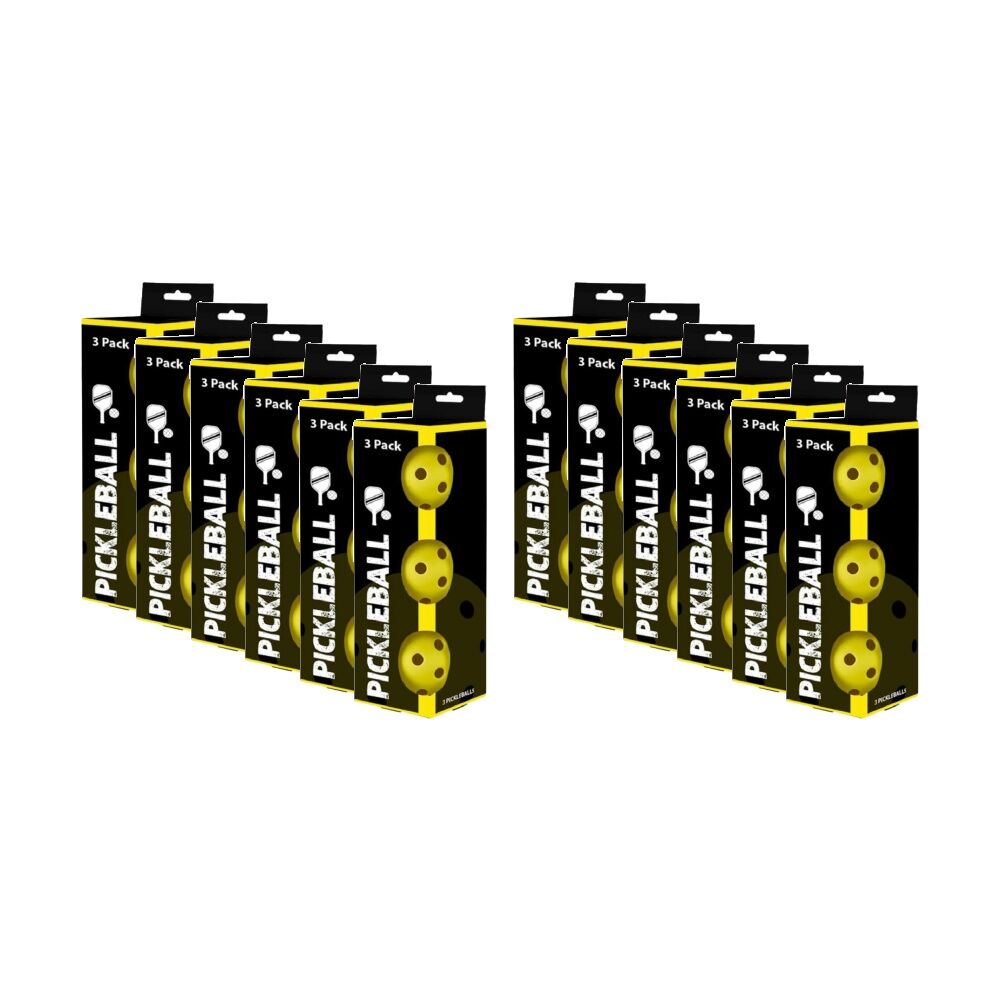 12x 3pc Braz Outdoor Sports Play Pickleball Balls Set Fluro Yellow