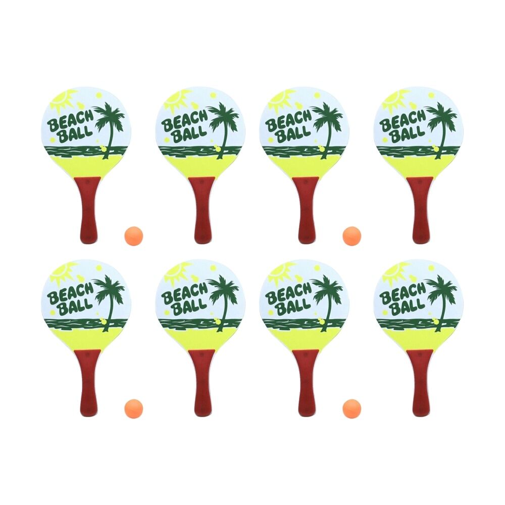 4x 3pc Braz Beach Tennis Set W/ Two Plastic Paddles & Ball Multi Colour