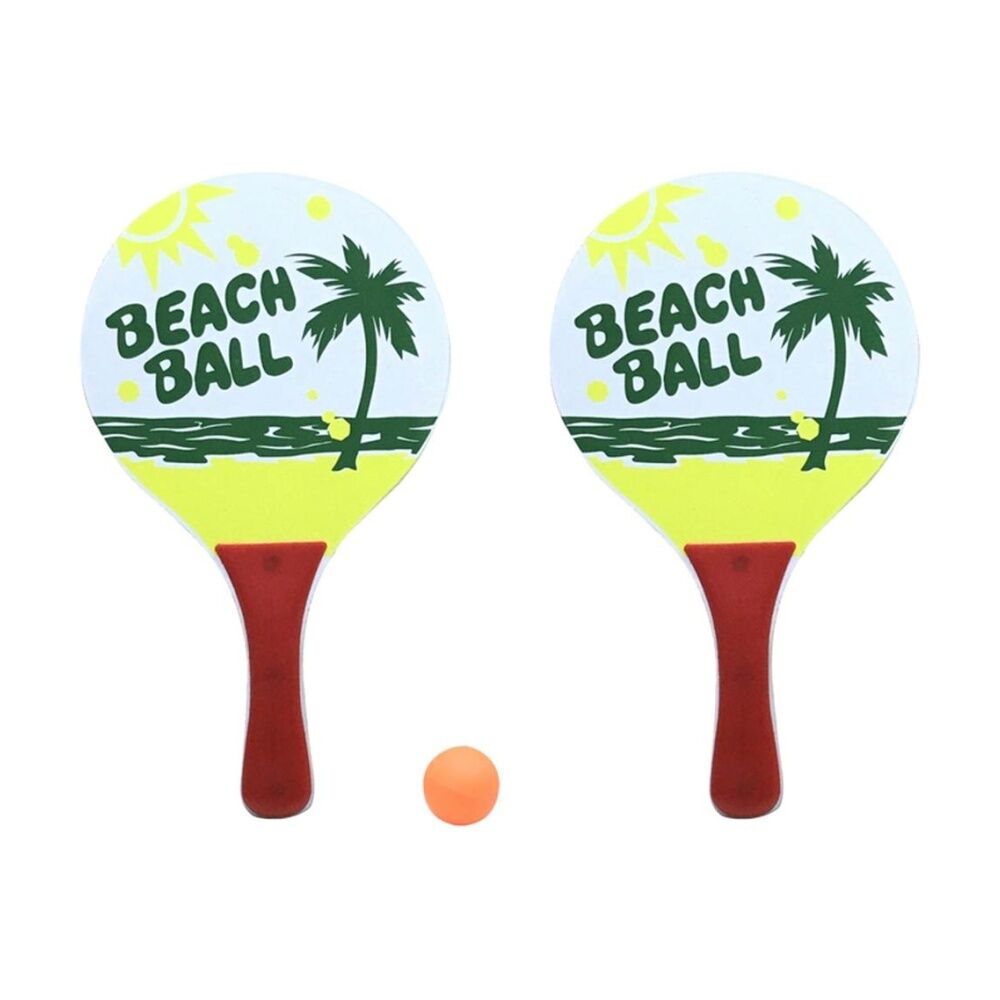 4x 3pc Braz Beach Tennis Set W/ Two Plastic Paddles & Ball Multi Colour