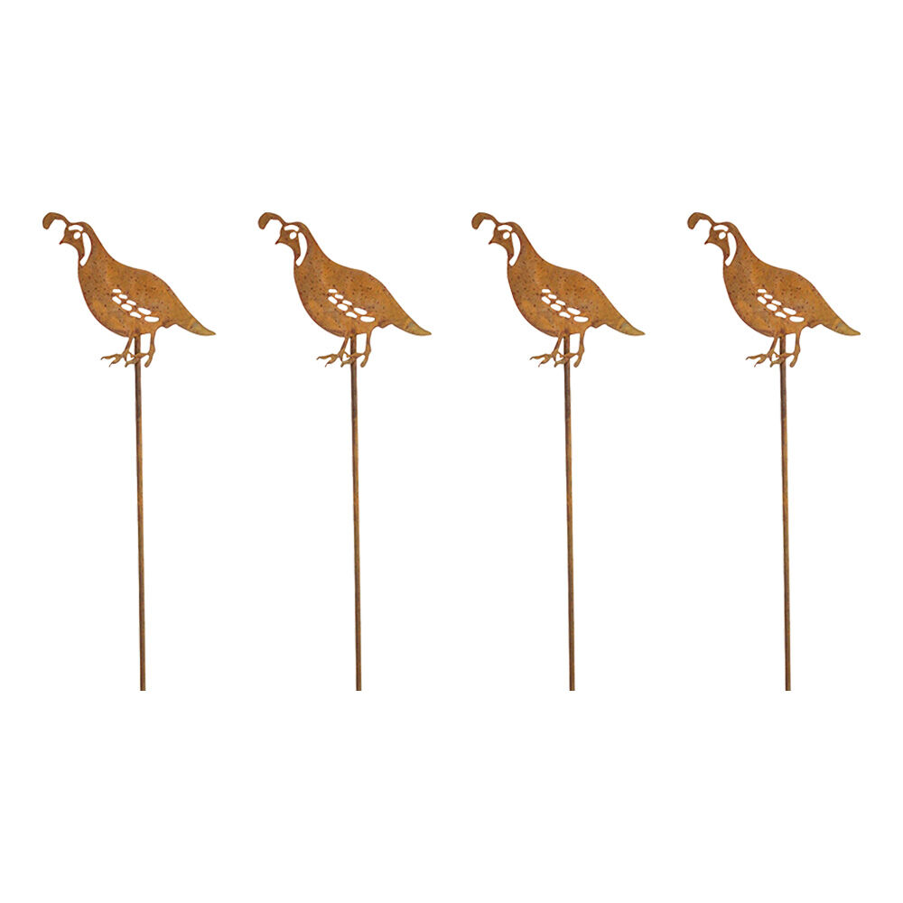 4PK LVD Rustic-Coated Metal Small Quail Garden Stake Decor Ornament 78x9x0.64cm