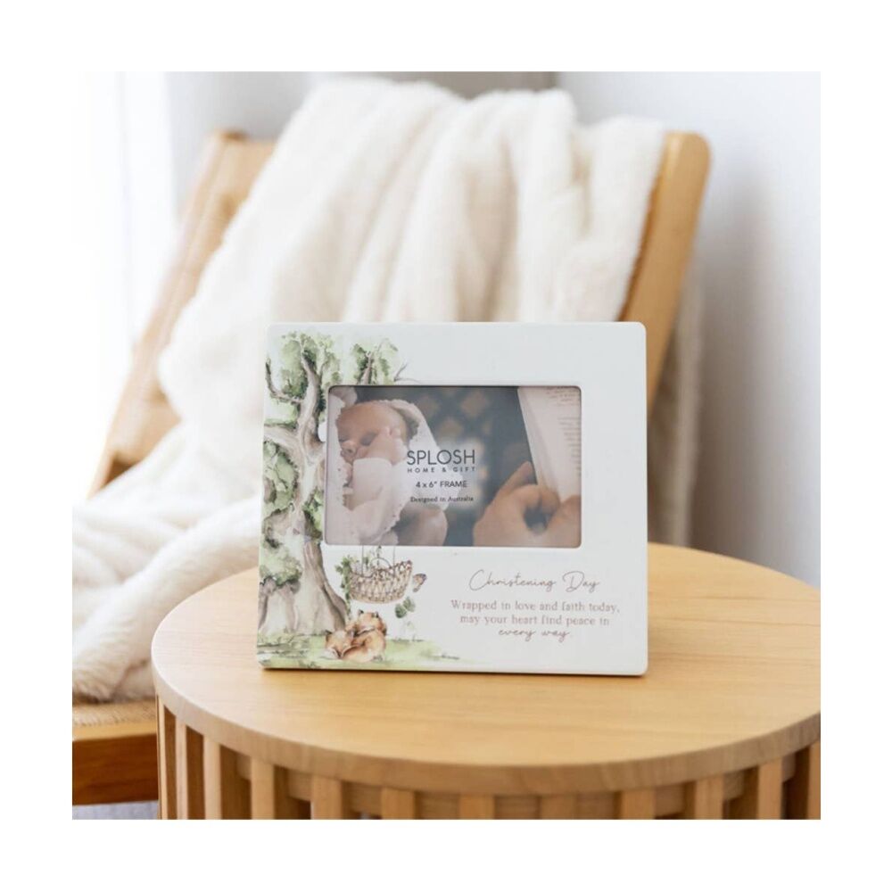 Tiny Wonders Ceramic & Plexiglass Baby Photo Frame White Christening 4x6