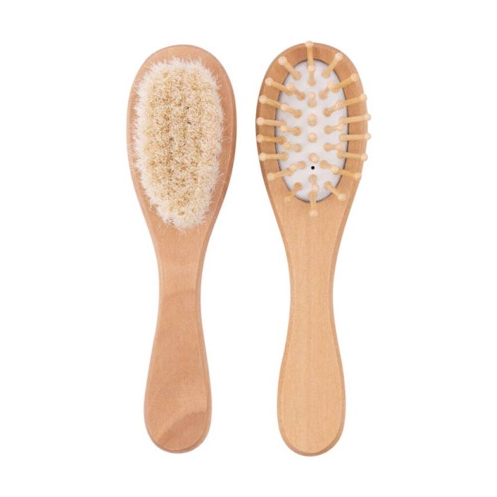 2x 2pc Tiny Wonders My First Hairbrush Set Wooden Baby Brushes Brown 4x3x15.5cm