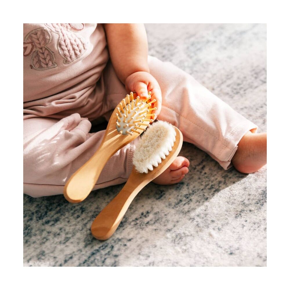 2x 2pc Tiny Wonders My First Hairbrush Set Wooden Baby Brushes Brown 4x3x15.5cm
