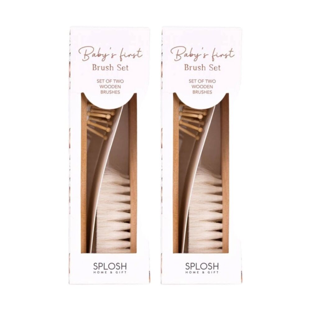 2x 2pc Tiny Wonders My First Hairbrush Set Wooden Baby Brushes Brown 4x3x15.5cm