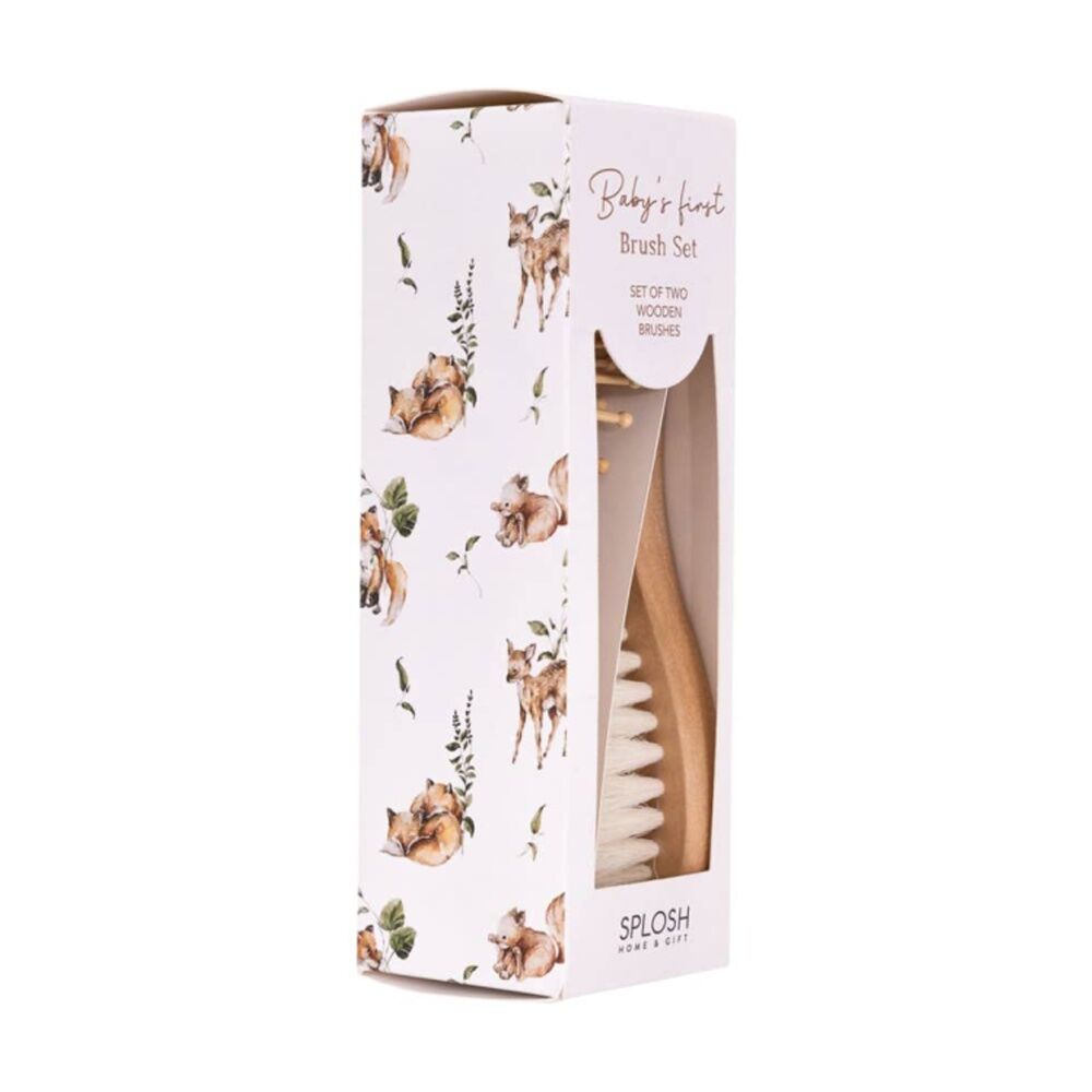 2x 2pc Tiny Wonders My First Hairbrush Set Wooden Baby Brushes Brown 4x3x15.5cm