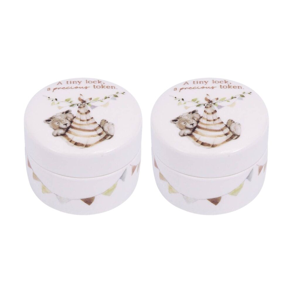 2PK Tiny Wonders Baby's First Hair Curl Ceramic Memento Keepsake Box White 6cm