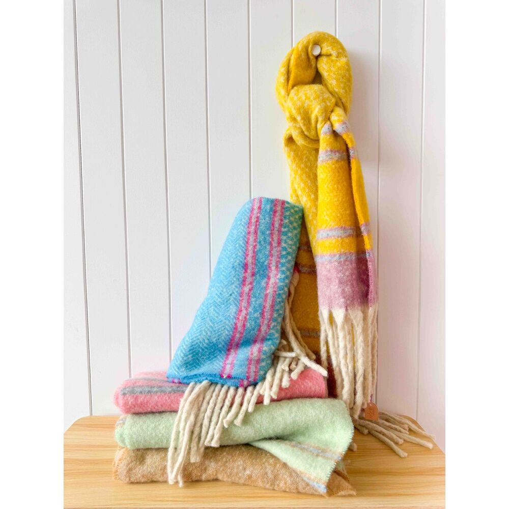 Urban Products Avalon Green Pastel Stripes Soft Textured Scarf 180cm