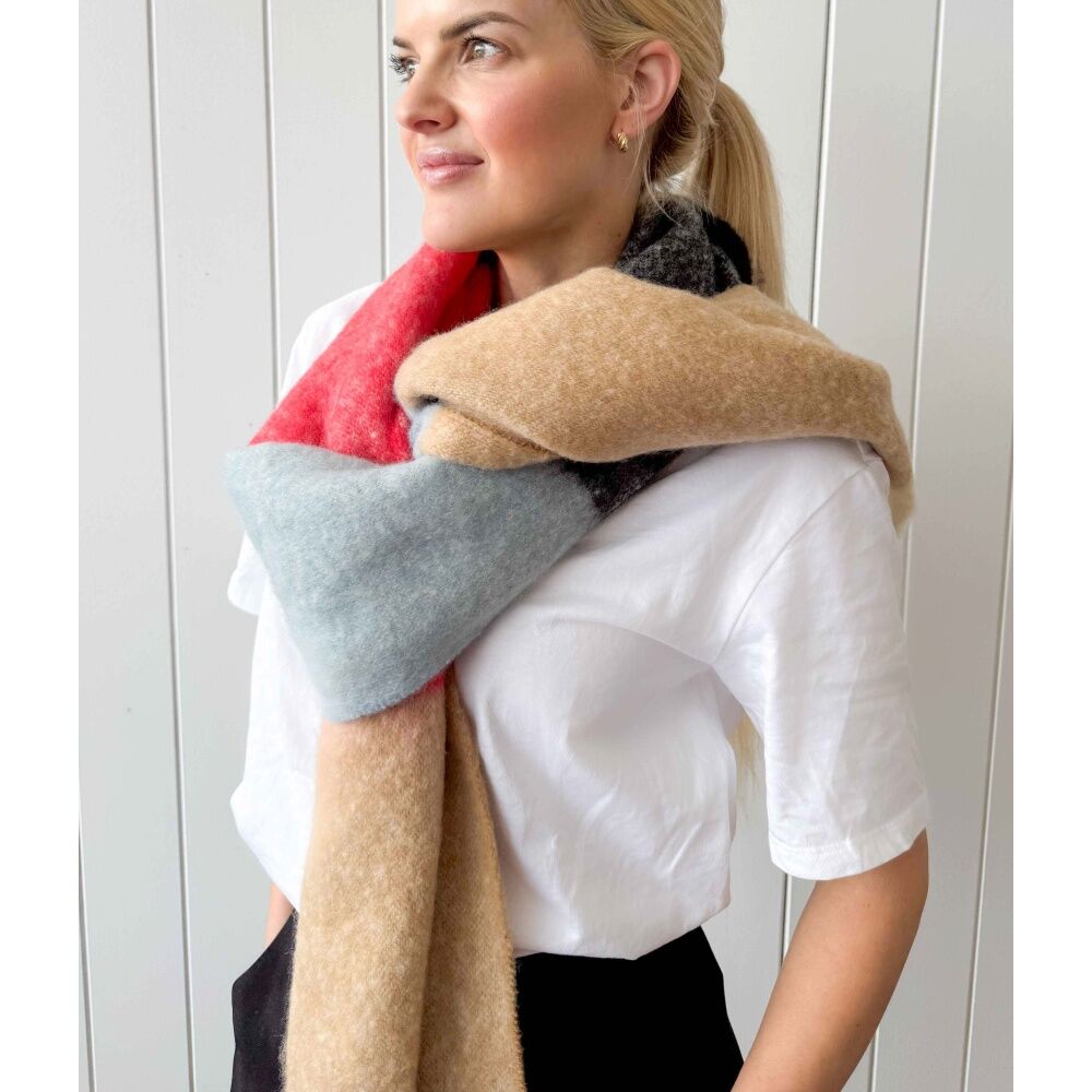 Urban Products Torquay Scarf Blue Beige Colour Block 180cm Soft Felt