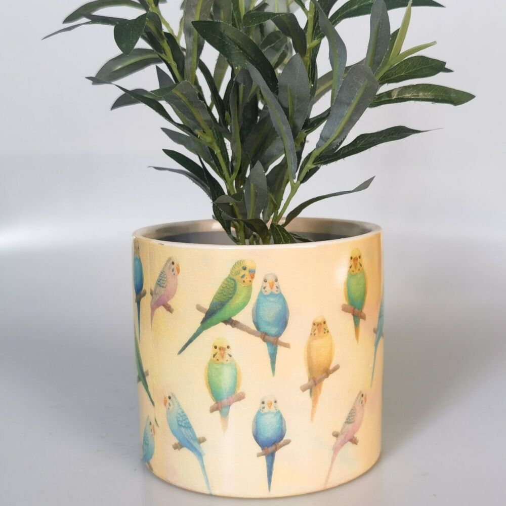 Urban Products Budgie Planter Yellow/Blue Ceramic Decorative Pot 17cm