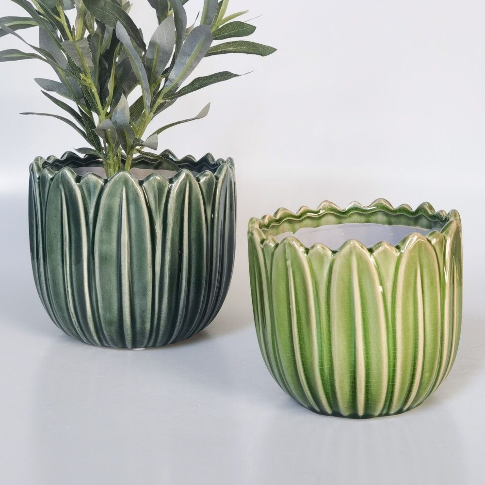 Urban Products Daintree Planter Green Ceramic Glossy Finish Pot 14cm