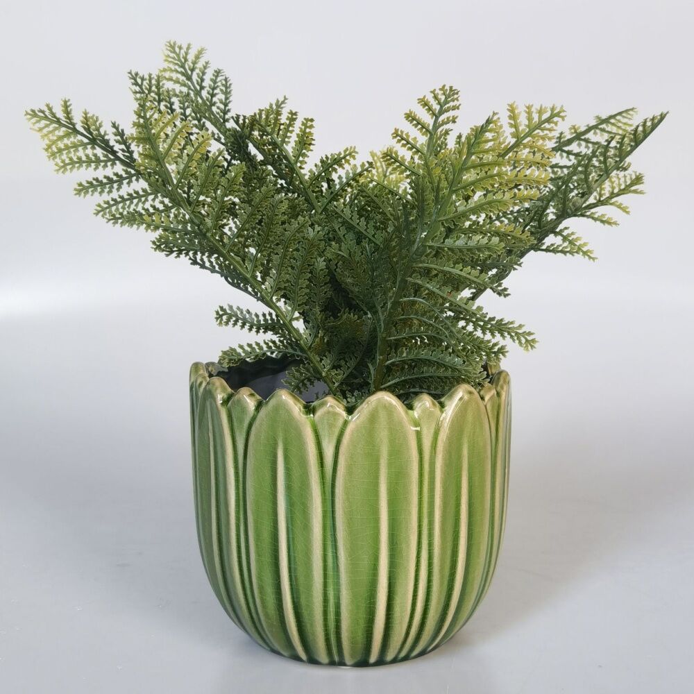 Urban Products Daintree Planter Green Ceramic Glossy Finish Pot 14cm