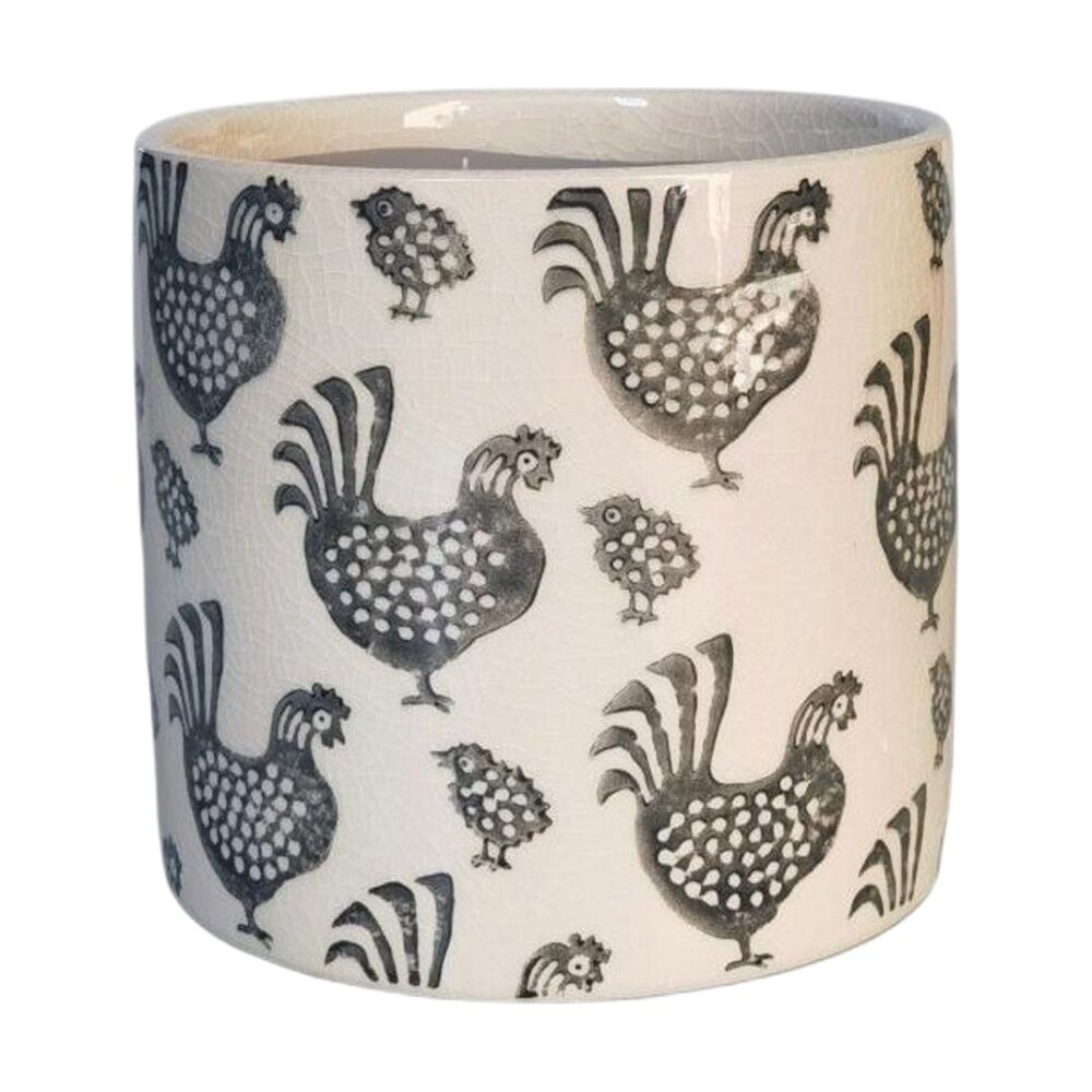 2x Urban Products Dottie Chicken Planter Black Decorative Ceramic Pot 17cm