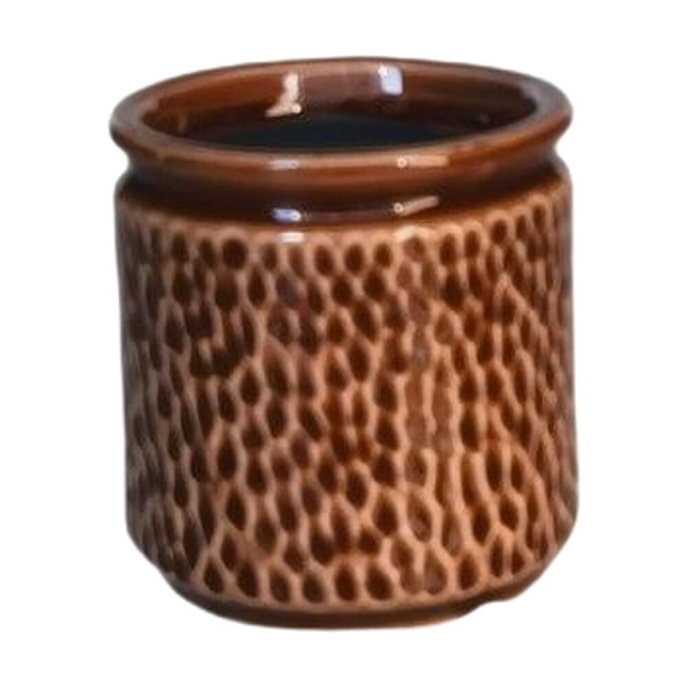 6x Urban Products Waffle Planter Brown Ceramic Pot Textured Honeycomb 8cm