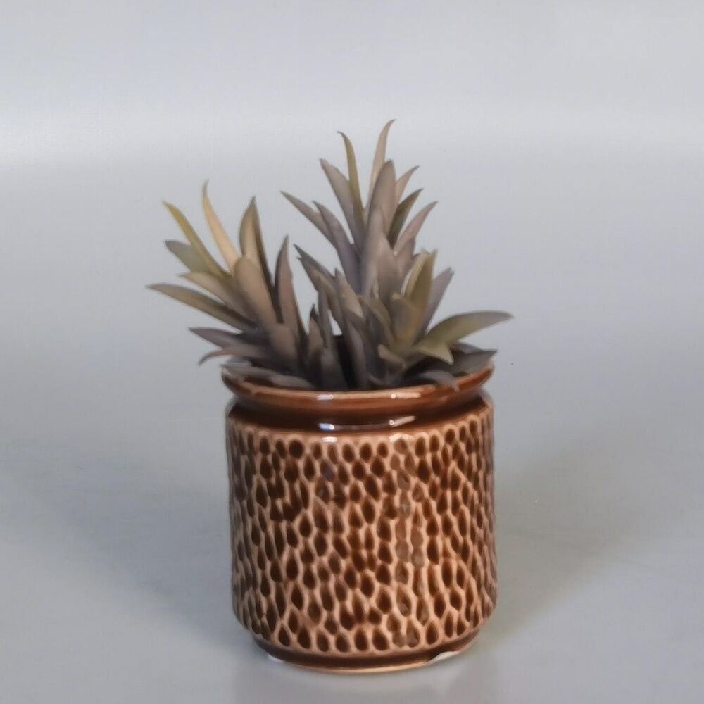 6x Urban Products Waffle Planter Brown Ceramic Pot Textured Honeycomb 8cm