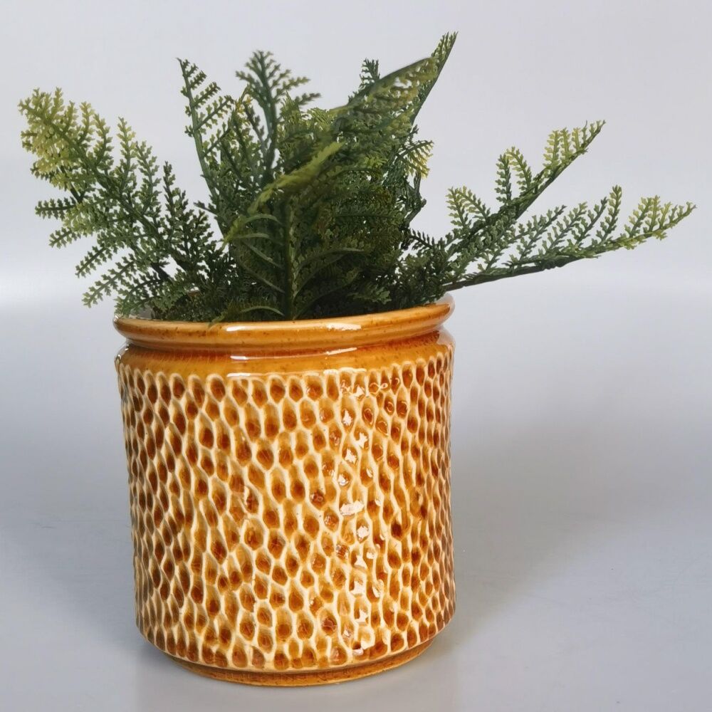 2x Urban Products Waffle Planter Yellow Decorative Ceramic Pot 14cm