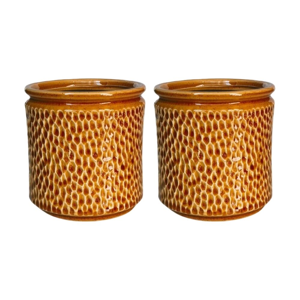 2x Urban Products Waffle Planter Yellow Decorative Ceramic Pot 14cm