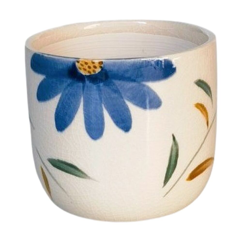 Urban Products Maxine Floral Planter Blue/Green Ceramic Pot 9cm