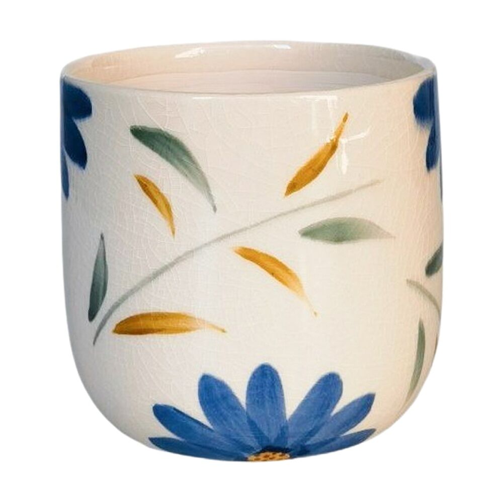 Urban Products Maxine Floral Planter Blue/Green Ceramic Pot 14cm
