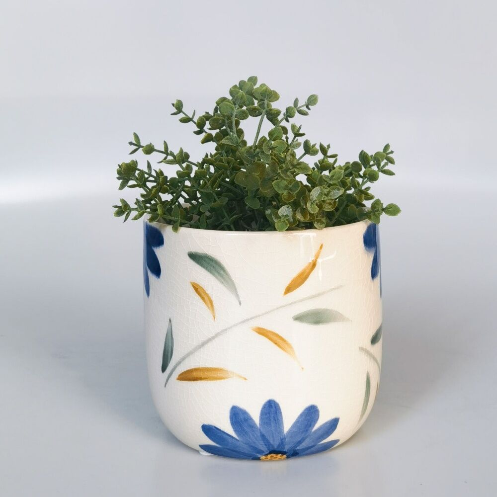 Urban Products Maxine Floral Planter Blue/Green Ceramic Pot 14cm