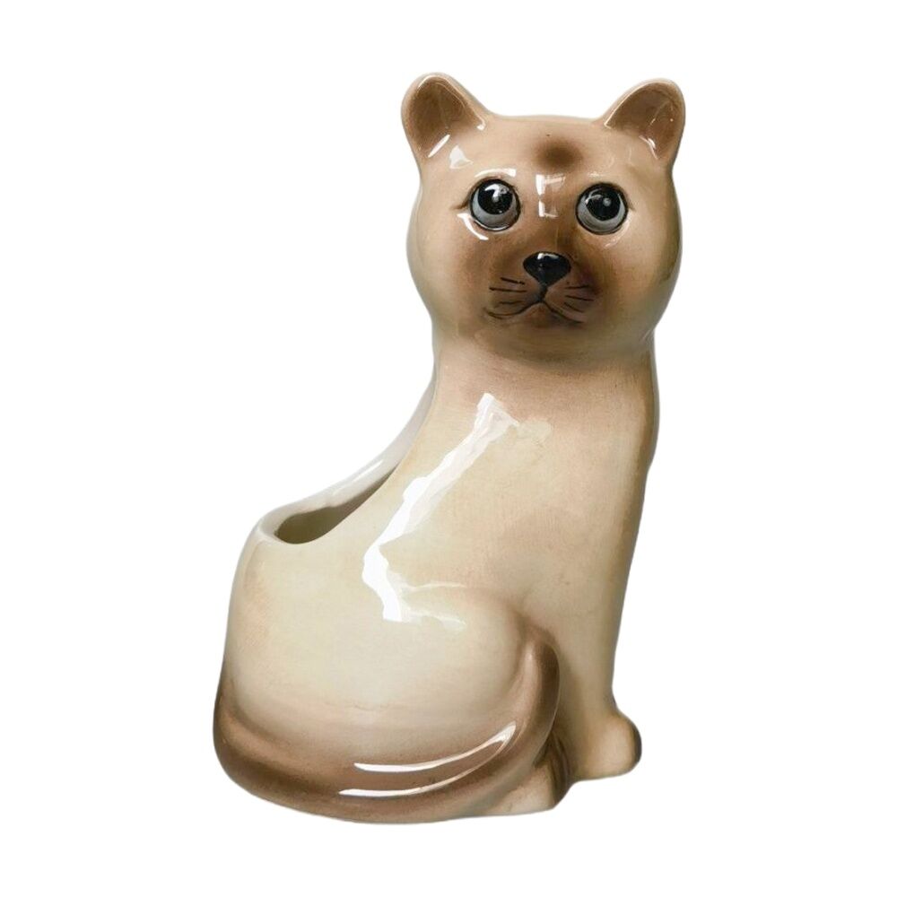 6x Urban Products Cappy Cat Planter Cream/Brown Decorative Ceramic Pot 12cm